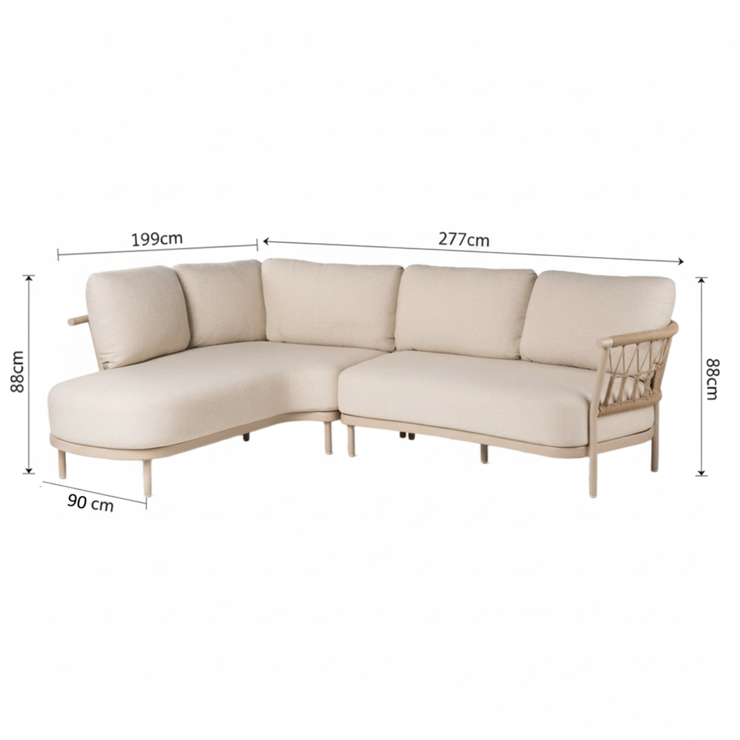 Tierra Outdoor Tierra Outdoor Fresca Lounge Set Organic Complete Right Champagne - Navajo White - 277× 199×88cm - TO-00546