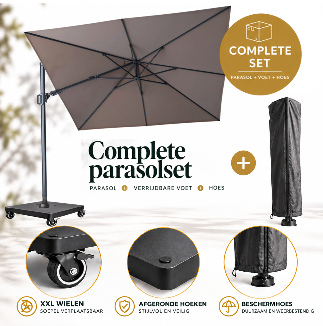 Platinum Platinum Challenger T2 zweefparasol SET - 300x300 - met 90KG VOET OP WIELEN en AFDEKHOES -