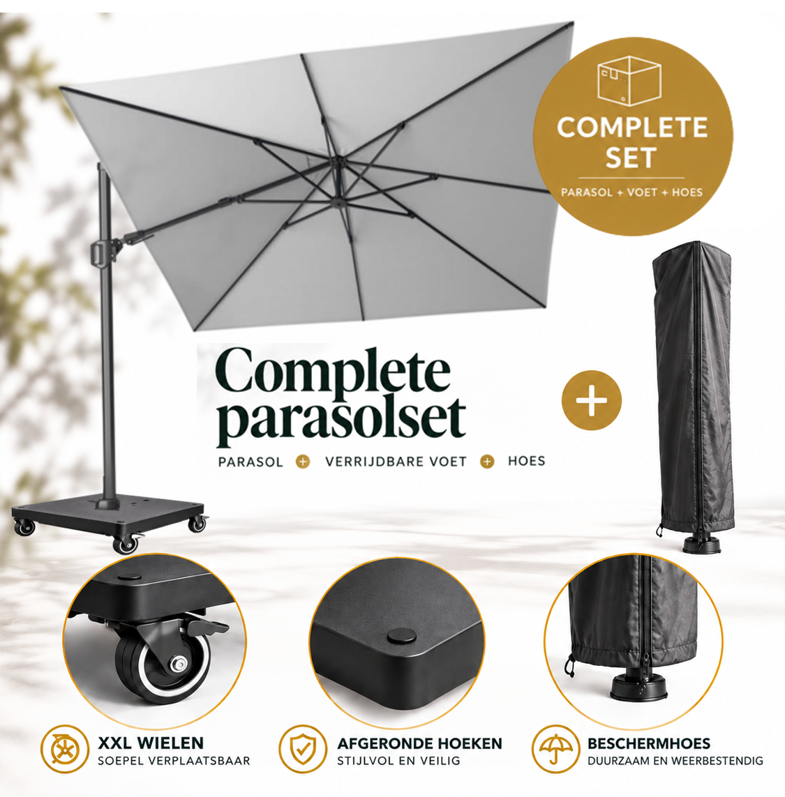 Platinum Platinum Challenger T2 zweefparasol SET - 300x300 - met 90KG VOET OP WIELEN en AFDEKHOES -