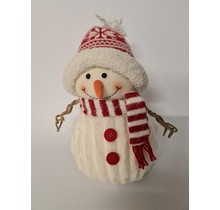 Zachte sneeuwpop staand rood kerst - Hoogte 26cm