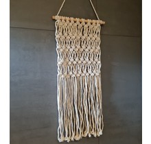 Macrame hanger - geknoopte wanddecoratie - wandkleed Bohemian - Maila creme - 55 x 25 cm