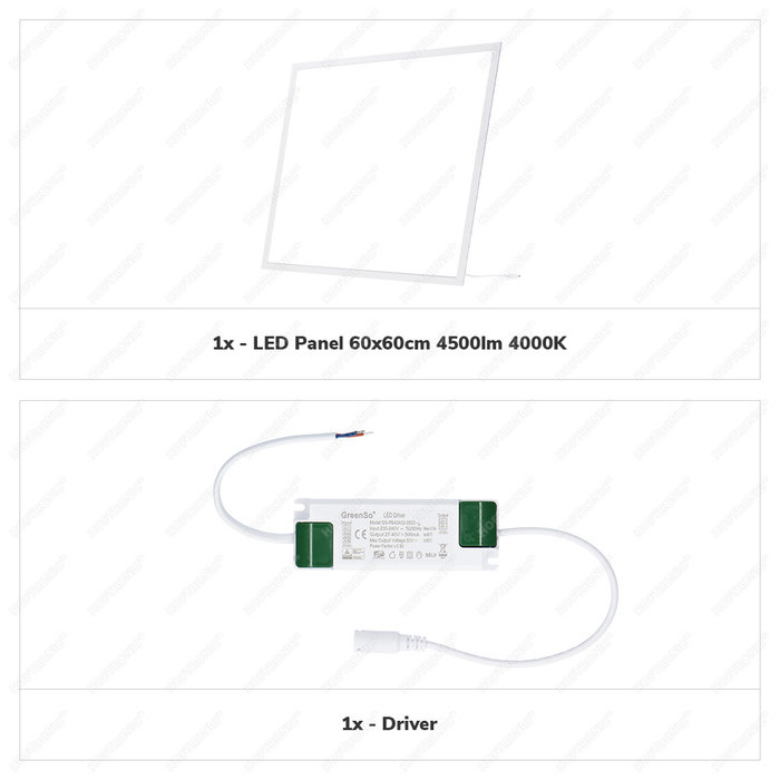 HOFTRONIC LED Paneel - 60x60 cm - 36 Watt - 4320lm (120lm/W) - 4000K - Flikkervrij - UGR<19 - 5 jaar garantie