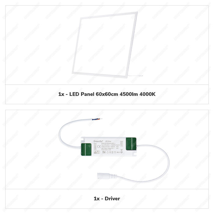 HOFTRONIC LED Panel - 60x60 cm - 36 Watt - 4320lm (120lm/W) - 4000K - Flicker-free - UGR<19 - 5 year warranty