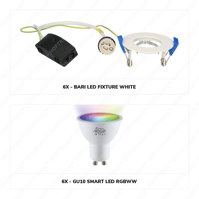 Hoftronic Smart Smart WiFi dimbare RGBWW LED inbouwspot Bari wit GU10 5,5 Watt IP65 spatwaterdicht