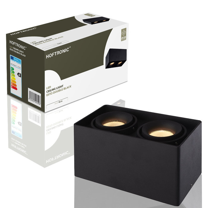 HOFTRONIC Dimbare LED opbouw plafondspot Esto Zwart 2 lichts kantelbaar incl. 2x GU10 spot 5W 2700K