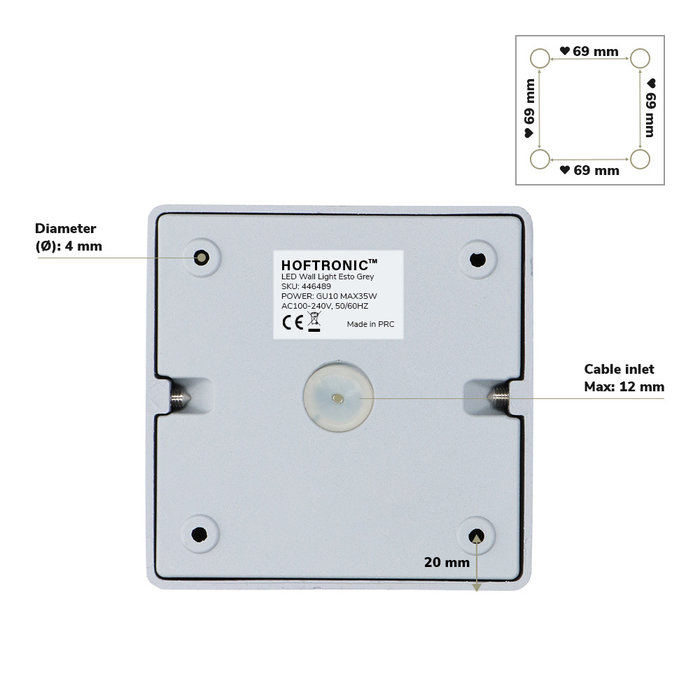 HOFTRONIC Dimmable LED surface mounted ceiling spotlight Esto 2700K GU10 Grey IP20 tiltable