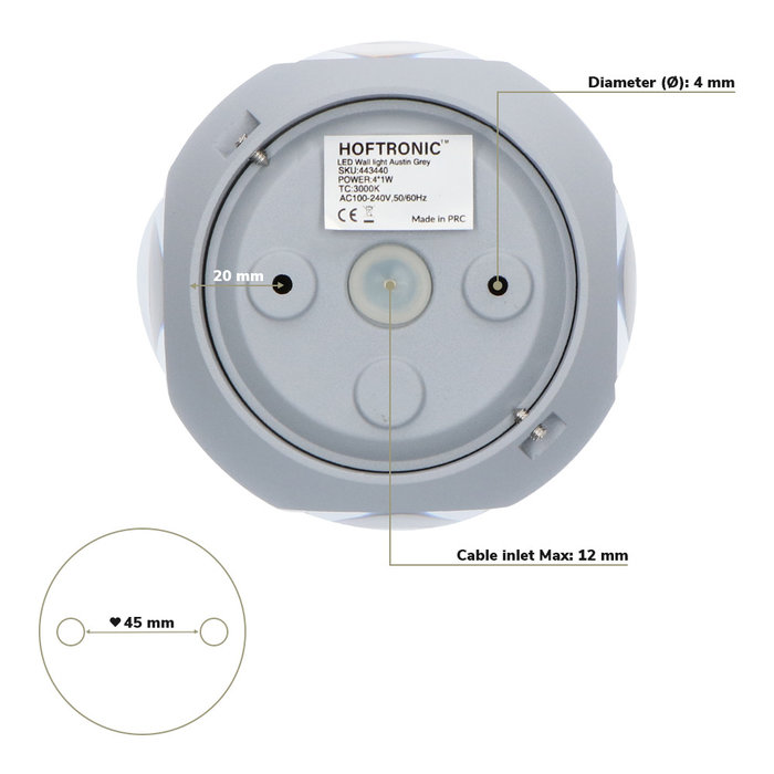 HOFTRONIC LED Wall Light Austin Grey