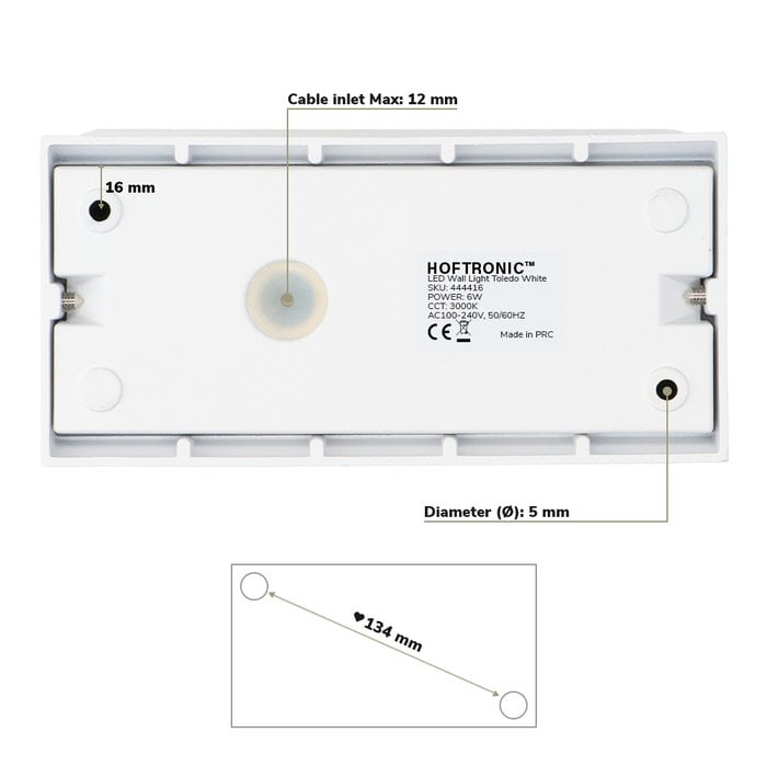 HOFTRONIC LED Wandlamp Toledo Wit