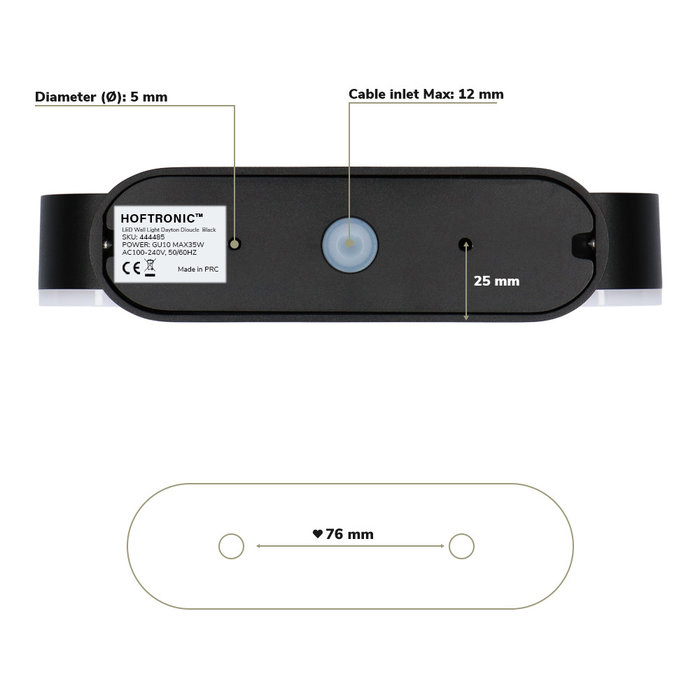 HOFTRONIC Dimmable LED Wall Light Dayton Duo Black