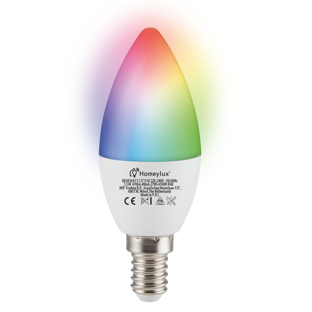 Oprichter vreugde transfusie E14 SMART LED Lamp RGBWW Wifi 5.5 Watt 470lm C37 Dimbaar - HOFTRONIC LED  groothandel