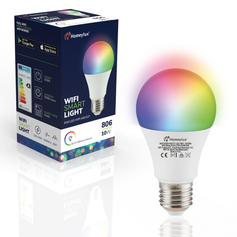 E27 SMART LED Lamp RGBWW Wifi+BLE 10 Watt 806lm Dimbaar - LED groothandel