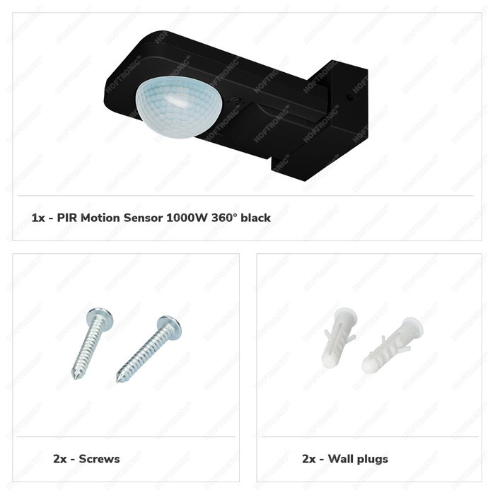 HOFTRONIC PIR bewegingssensor met schemerschakelaar 360° bereik 20 meter Maximaal 1000 Watt opbouw kleur zwart IP65