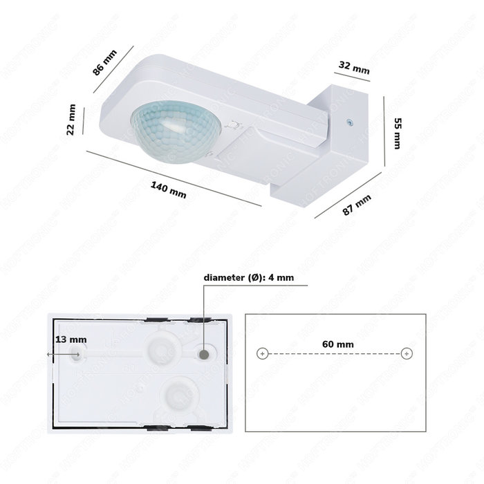 HOFTRONIC PIR motion sensor with twilight switch 360° range 20 meter Maximum 1000 Watt surface color white IP65