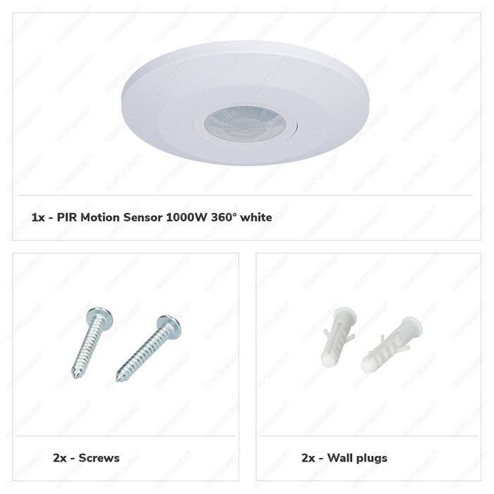 HOFTRONIC PIR bewegingssensor met schemerschakelaar 360° bereik 8 meter Maximaal 1000 Watt IP20 opbouw kleur wit