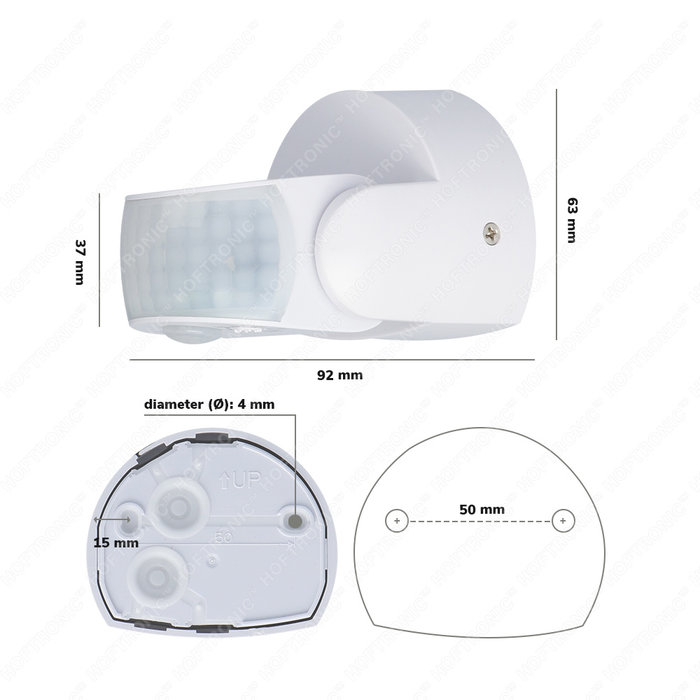 HOFTRONIC PIR motion sensor with twilight switch 180° range 12 meter Maximum 600 Watt surface white IP65