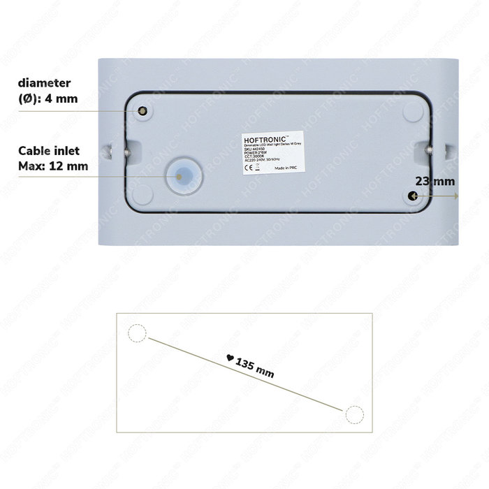 HOFTRONIC Dimmable LED Wall Light Dallas M Grey