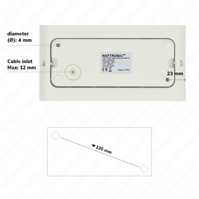 HOFTRONIC Dimbare LED Wandlamp Dallas M Wit