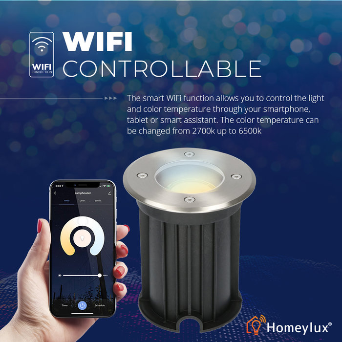 Hoftronic Smart Maisy Smart WiFi LED Grondspot rond RVS RGBWW IP67 straal waterdicht 3 jaar garantie