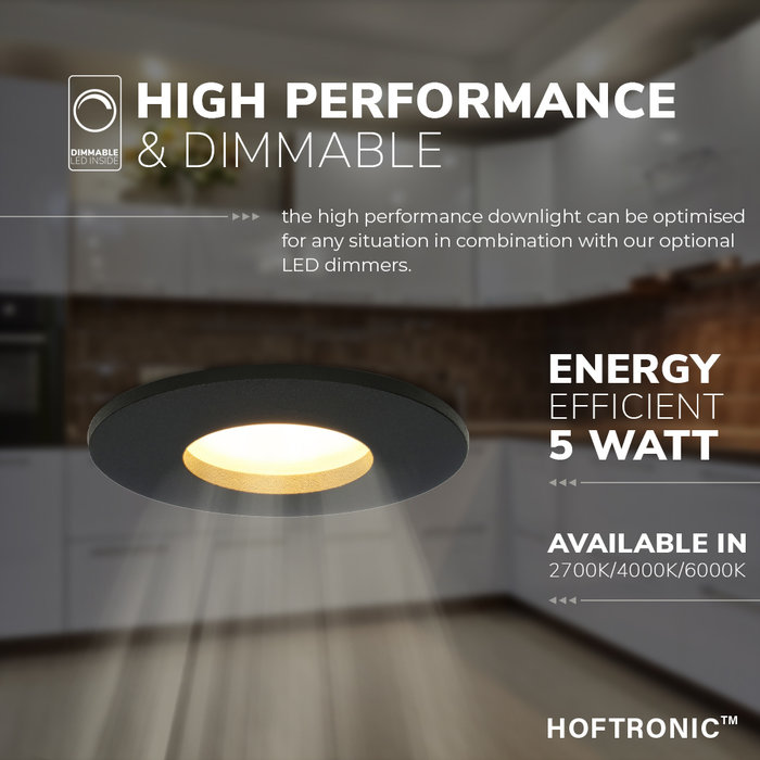 HOFTRONIC Dimmable IP44 LED downlight Porto black