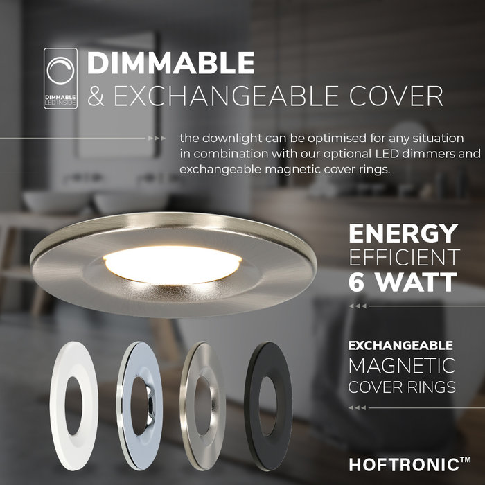 HOFTRONIC Dimmable LED downlight stainless steel Venezia 6 Watt 2700K IP65