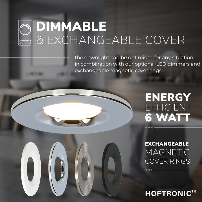 HOFTRONIC Dimmable IP65 LED downlight Venezia chrome 6 Watt 2700K