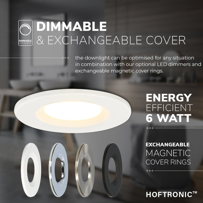 HOFTRONIC Dimmable LED downlight white Venezia 6 Watt 2700K IP65