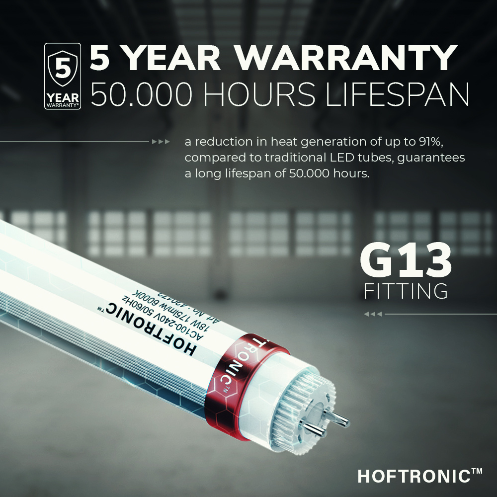 HOFTRONIC™ 10x LED T8 (G13) tube 120 cm - 12-18 Watt - 3600 Lumen - 6000K  replaces 150W (150W/860) Flicker-free - 200lm/W