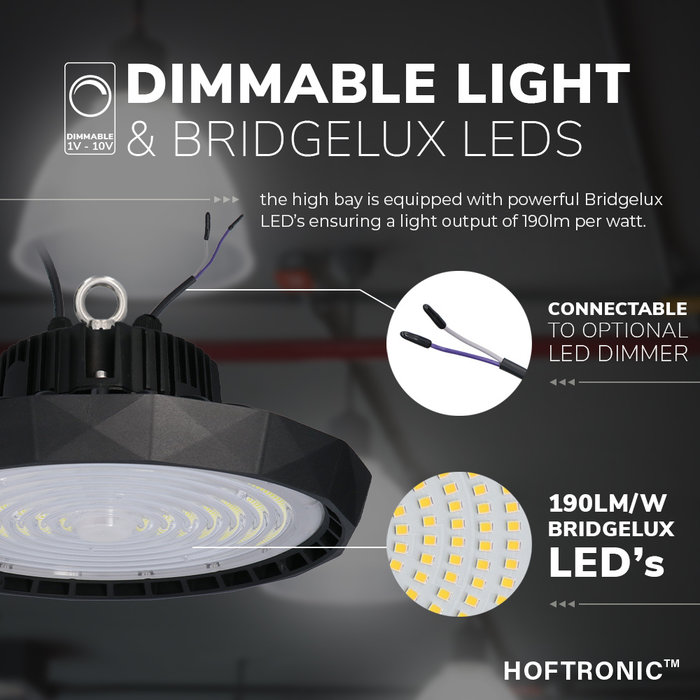 HOFTRONIC LED High Bay 190lm/W Dimmable Saturn Powered by Hoftronic