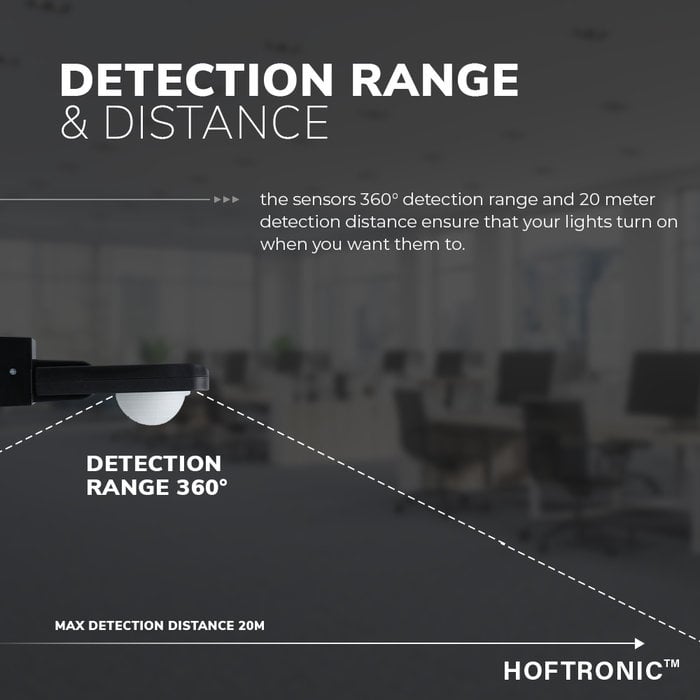 HOFTRONIC PIR motion sensor with twilight switch 360° range 20 meter Maximum 1000 Watt surface color black IP65