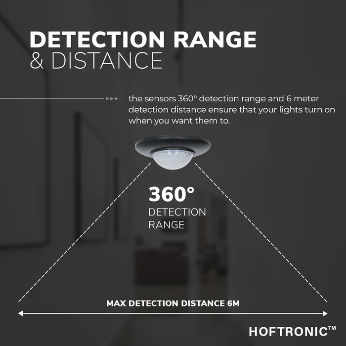 HOFTRONIC PIR bewegingssensor met schemerschakelaar 360° bereik 6 meter Maximaal 400 Watt IP20 inbouw kleur zwart