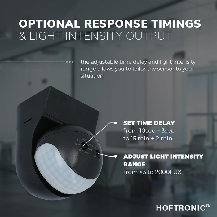 HOFTRONIC PIR motion sensor with twilight switch 180° range 12 meter Maximum 400 Watt surface color black IP44