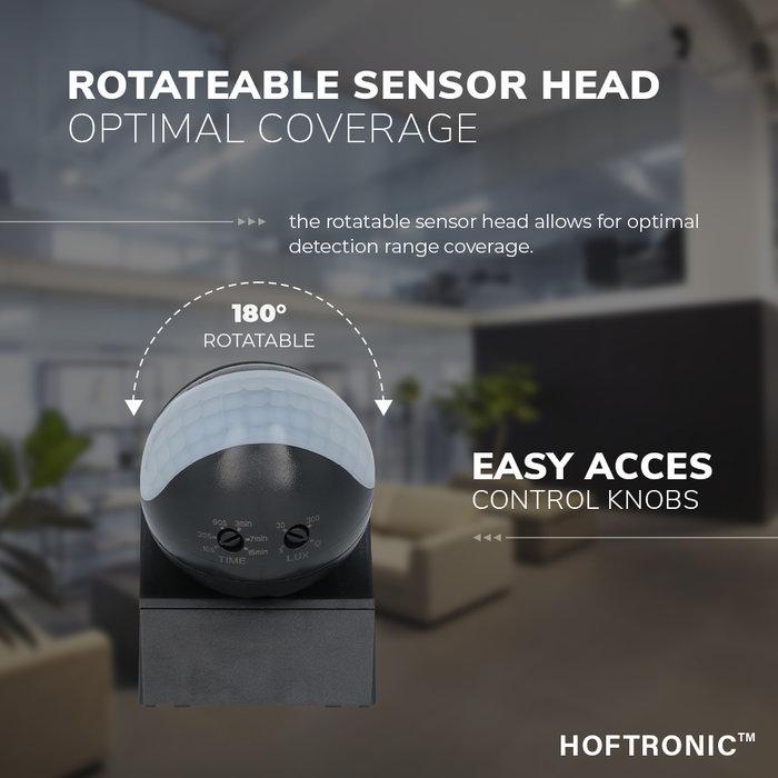 HOFTRONIC PIR bewegingssensor met schemerschakelaar 180° bereik  12 meter Maximaal 400 Watt opbouw kleur zwart IP44