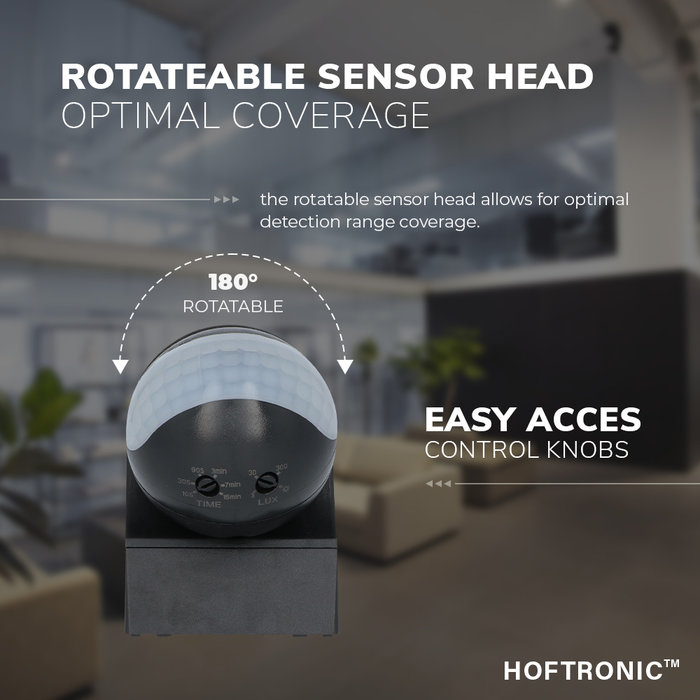 HOFTRONIC PIR motion sensor with twilight switch 180° range 12 meter Maximum 400 Watt surface color black IP44