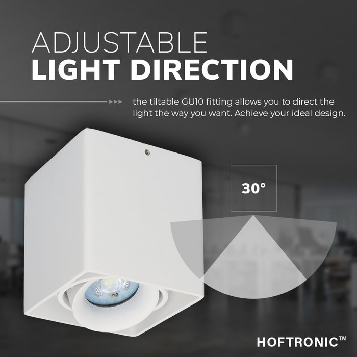 HOFTRONIC Dimbare LED Opbouwspot plafond Esto Wit incl. GU10 spot 5W 6000K IP20 kantelbaar