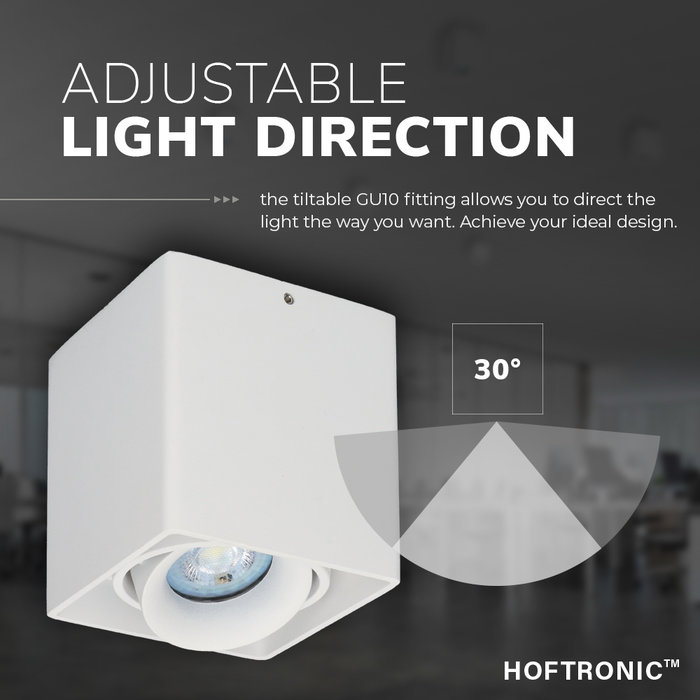HOFTRONIC Dimbare LED Opbouwspot plafond Esto Wit incl. GU10 spot 5W 4000K IP20 kantelbaar