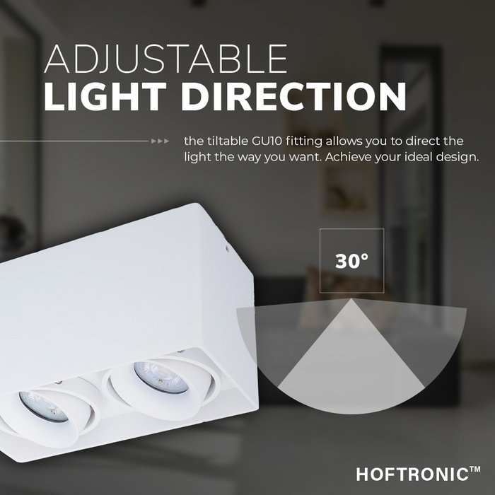 HOFTRONIC Dimmable LED surface mounted ceiling spotlight Esto 2 light 2700K GU10 White IP20 tiltable