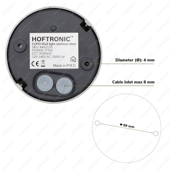 HOFTRONIC LED Wall Light Cupo Stainless steel