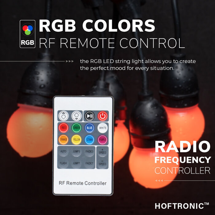 HOFTRONIC LED String Light - 12 RGB LEDs - 6.6m - IP65 Suitable for outdoor use
