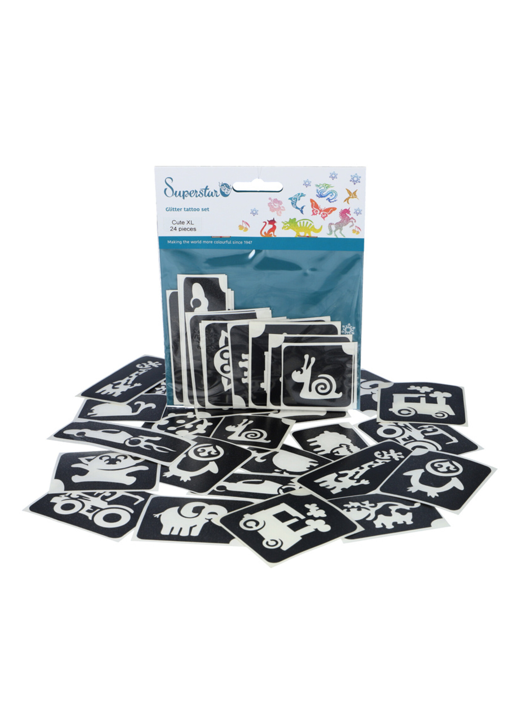 Superstar Glitter tattoo stencils XL Cute 24 pcs