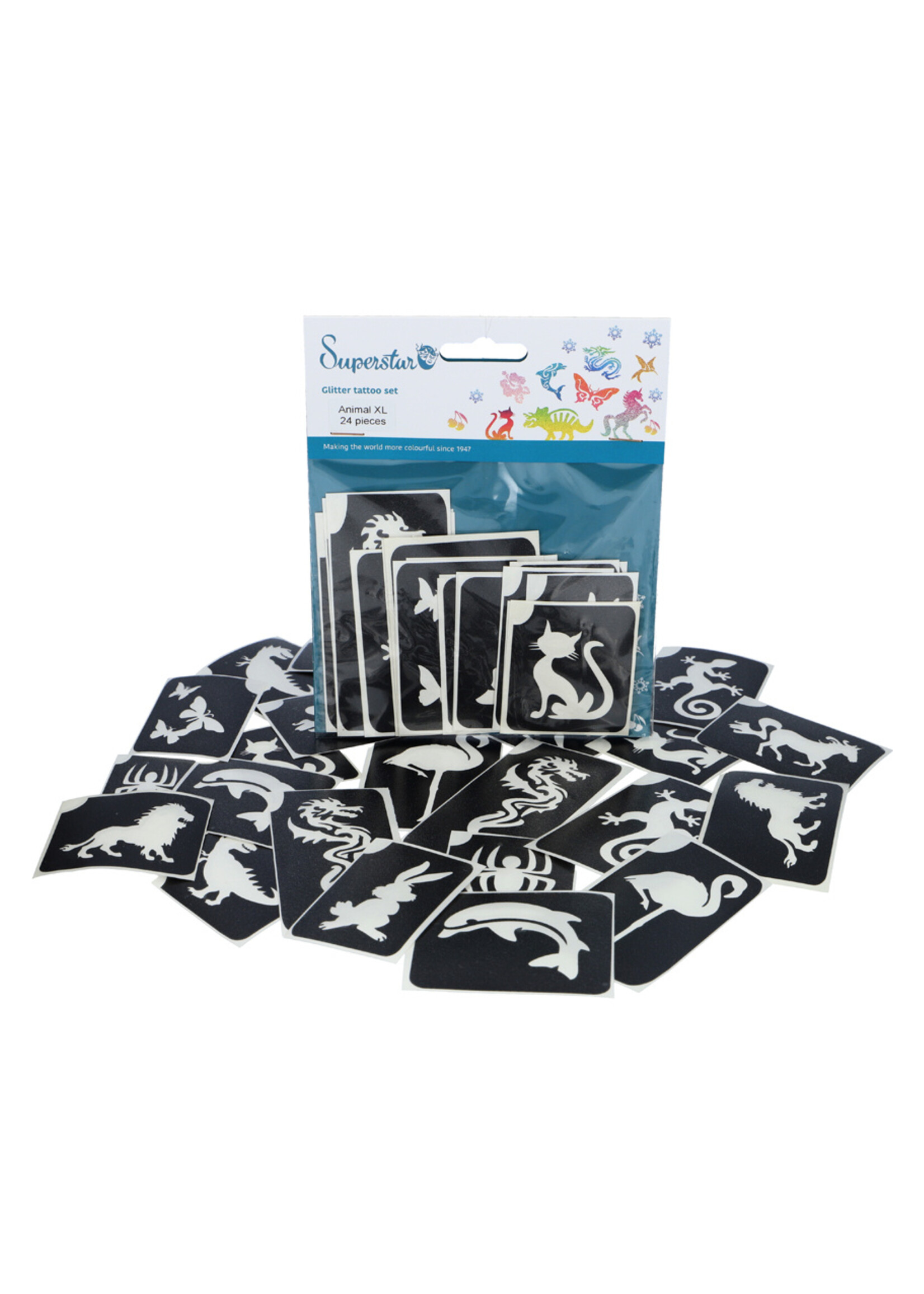 Superstar Glitter tattoo stencils XL Animal 24 pcs