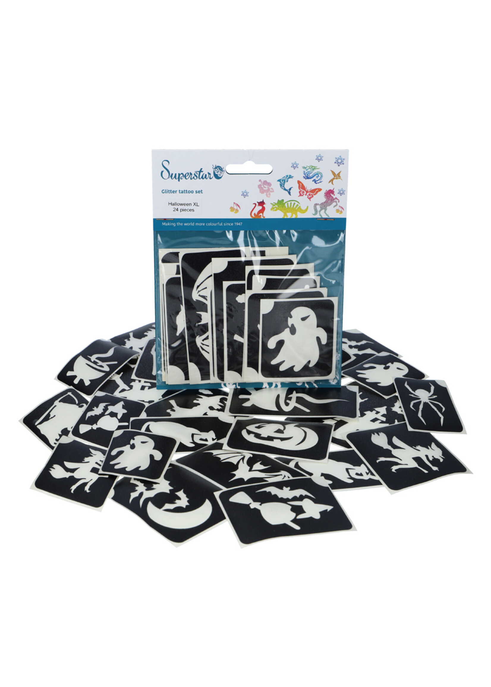 Superstar Glitter tattoo stencils XL Halloween 24 pcs