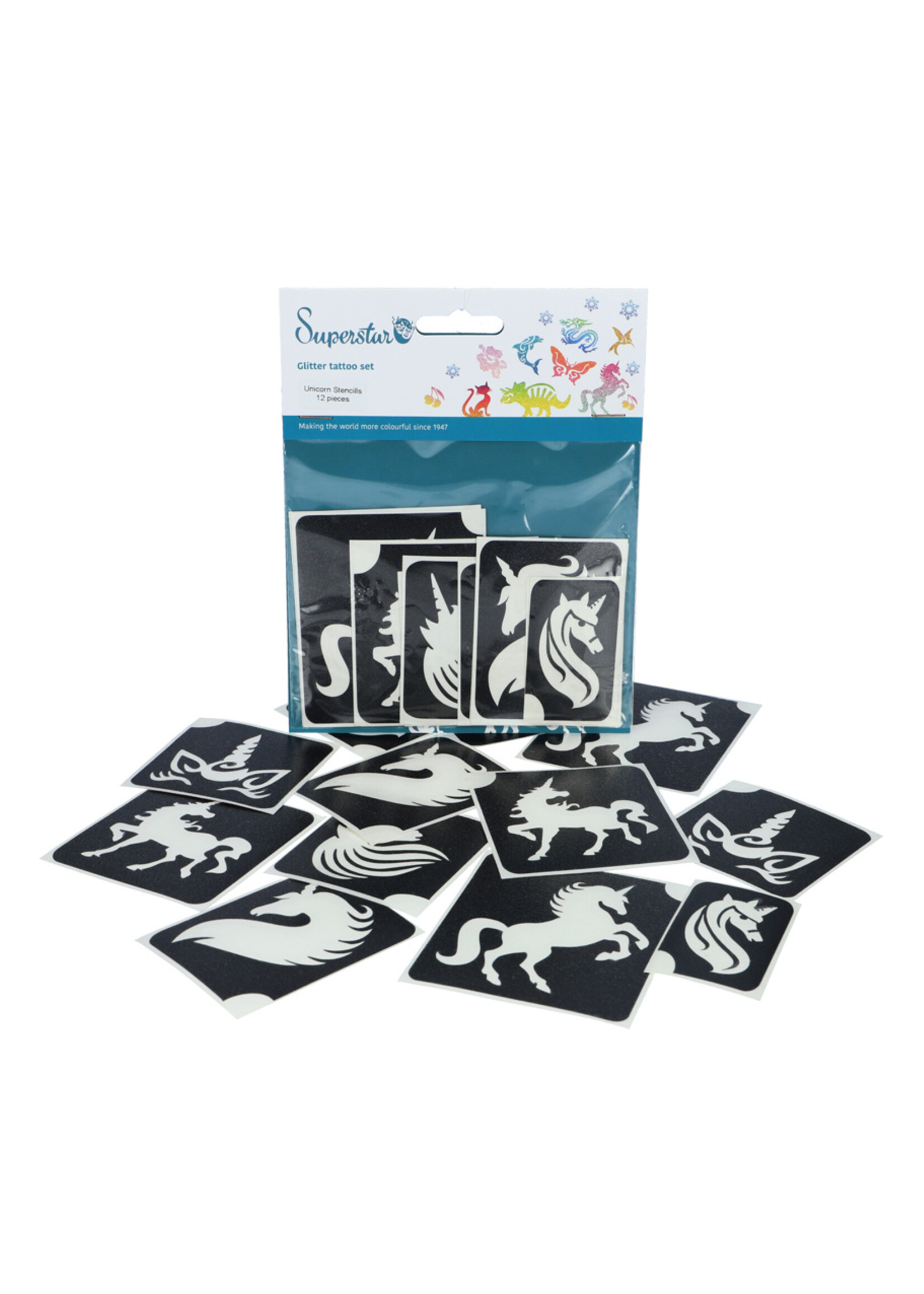 Superstar Glitter tattoo stencils Unicorn 12 pcs