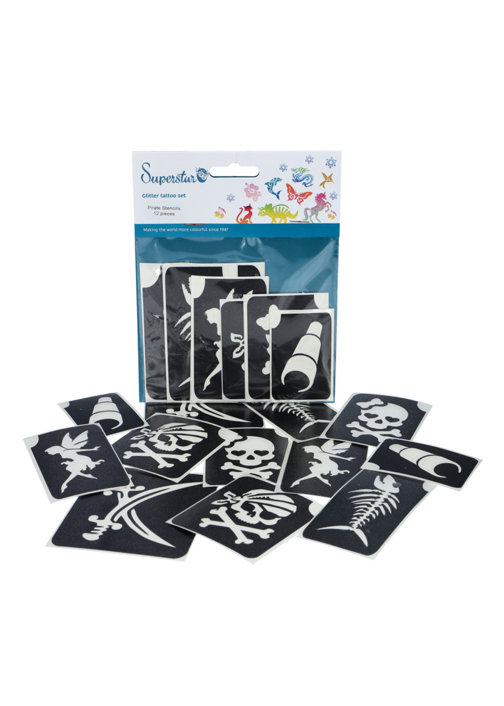 Superstar Glitter tattoo stencils Pirate 12 pcs