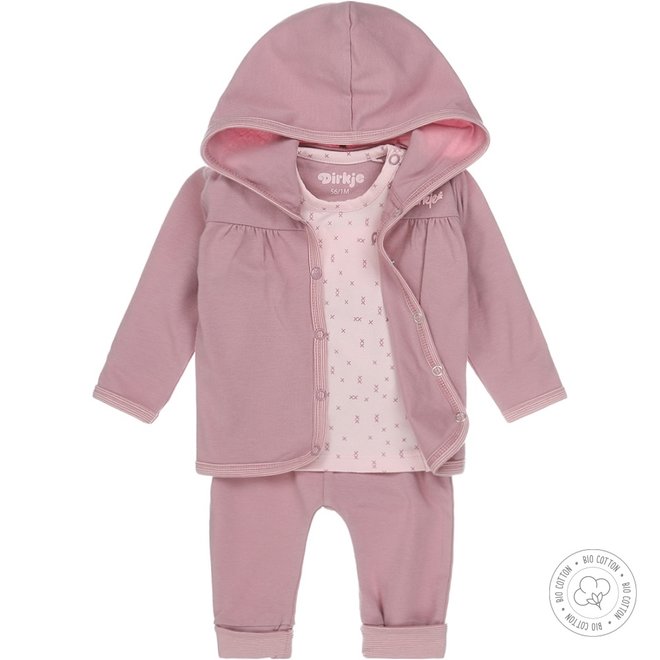 Dirkje meisjes babypakje 3-delig lichtroze en mauve