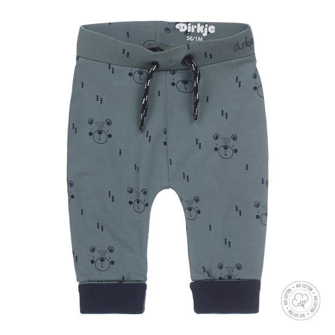 Dirkje jongens babybroekje dusty green met print