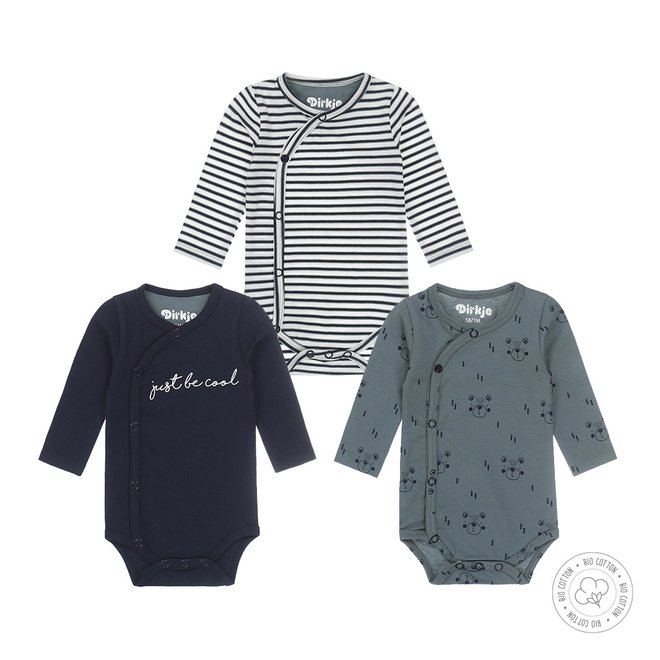 Dirkje jongens rompertje 3-pack navy, dusty green en ecru