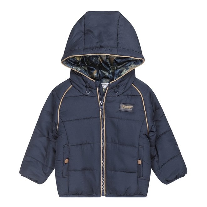 Dirkje boys winter jacket hoodie dark blue camel