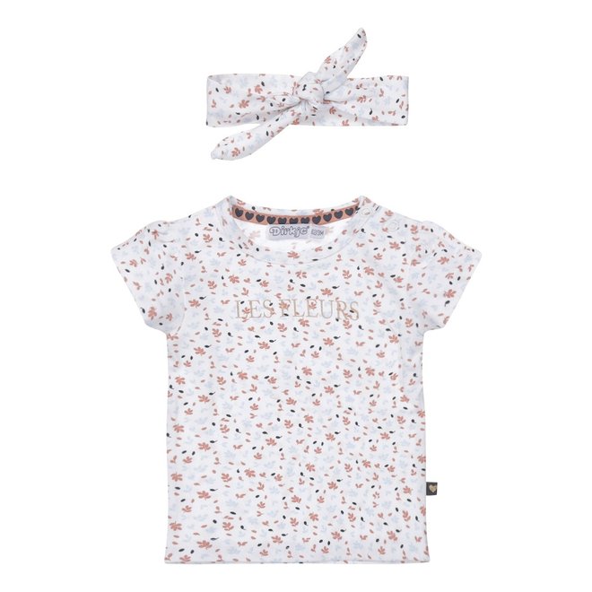 Dirkje girls T-shirt with hairband white leaves