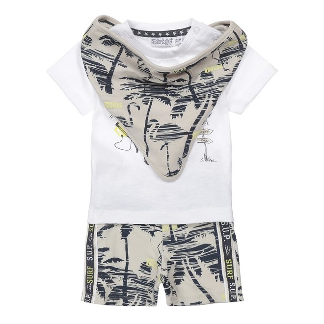 Dirkje Jungen Baby Set T-shirt und Shorts weiß Kiesel