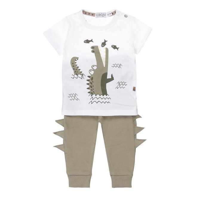 Dirkje jongens baby set T-shirt en broekje wit krokodil